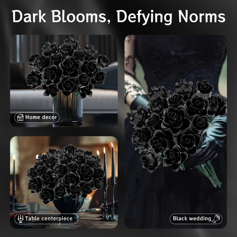 Set de construcție Buchet de trandafiri negri 585 buc Flori artificiale gotice Cărămizi pentru decorarea casei Jucării educaționale pentru copii Cadouri de sărbătoare