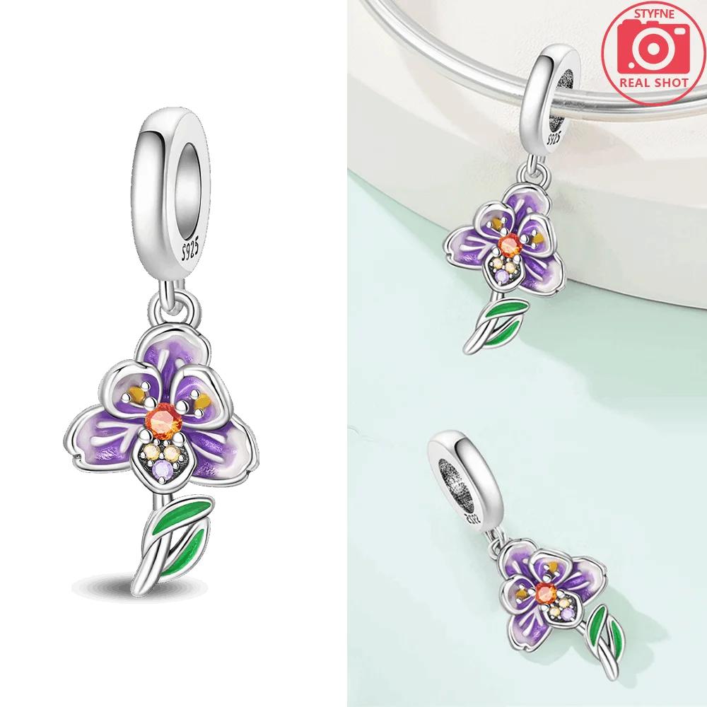 Pendants Woman Original Copper Bead Purple Flower Bellflower Cat Stars Moons Fit Bracelet Women Gift Jewelry Accessory Set