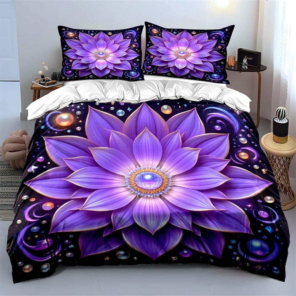 "Elegant Purple Floral Design Set" kid's and adults' bedroom decor, Exquisite three-piece bedding set gift