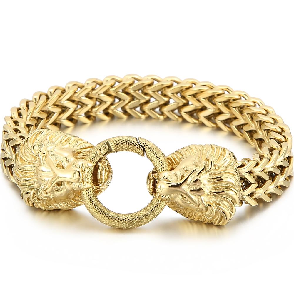 Steampunk Skull Lion Dragon Head Bracelet for Man Waterproof 18K Gold Color Stainless Steel Men's Hand Bracelets Gothic Jewelry