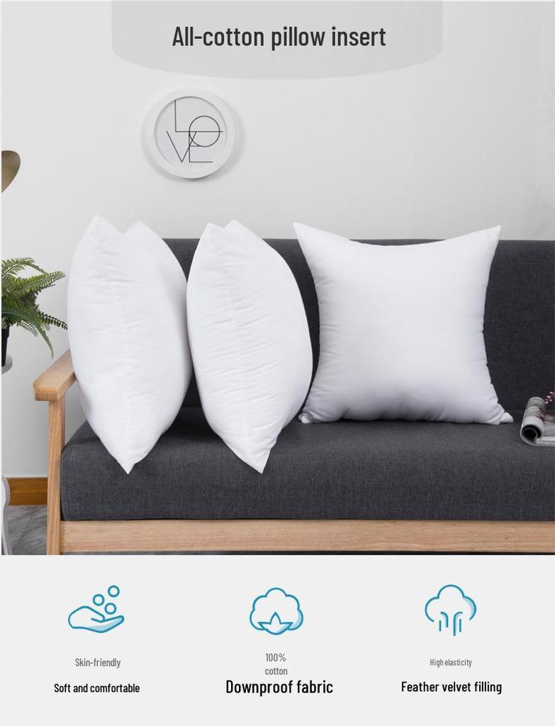 Down Feather Pillow Insert with Peach Skin Fabric, All-Cotton Cushion, Lumbar Pillow, Backrest Core (Available In Sizes 45, 50, 55, 60).