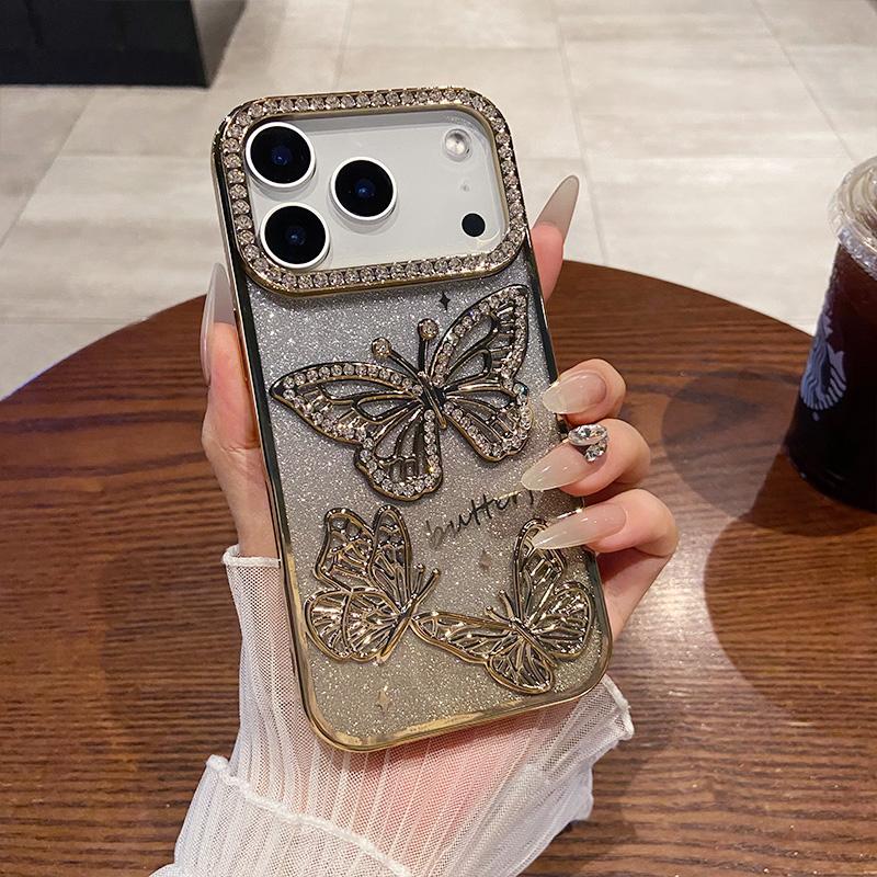 For IPhone 16 17 Air 12 13 14 15 Pro Max Shockproof Protection Cases Back Cover Luxury Glitter Diamond Butterfly Phone Case