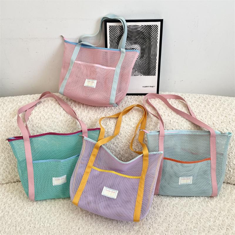 Summer Vacati Women's Mesh Shoulder Bags Large Capacity Ladies Hollow Beach Bag Outdoor Multi-pocket Female Storage Handbags