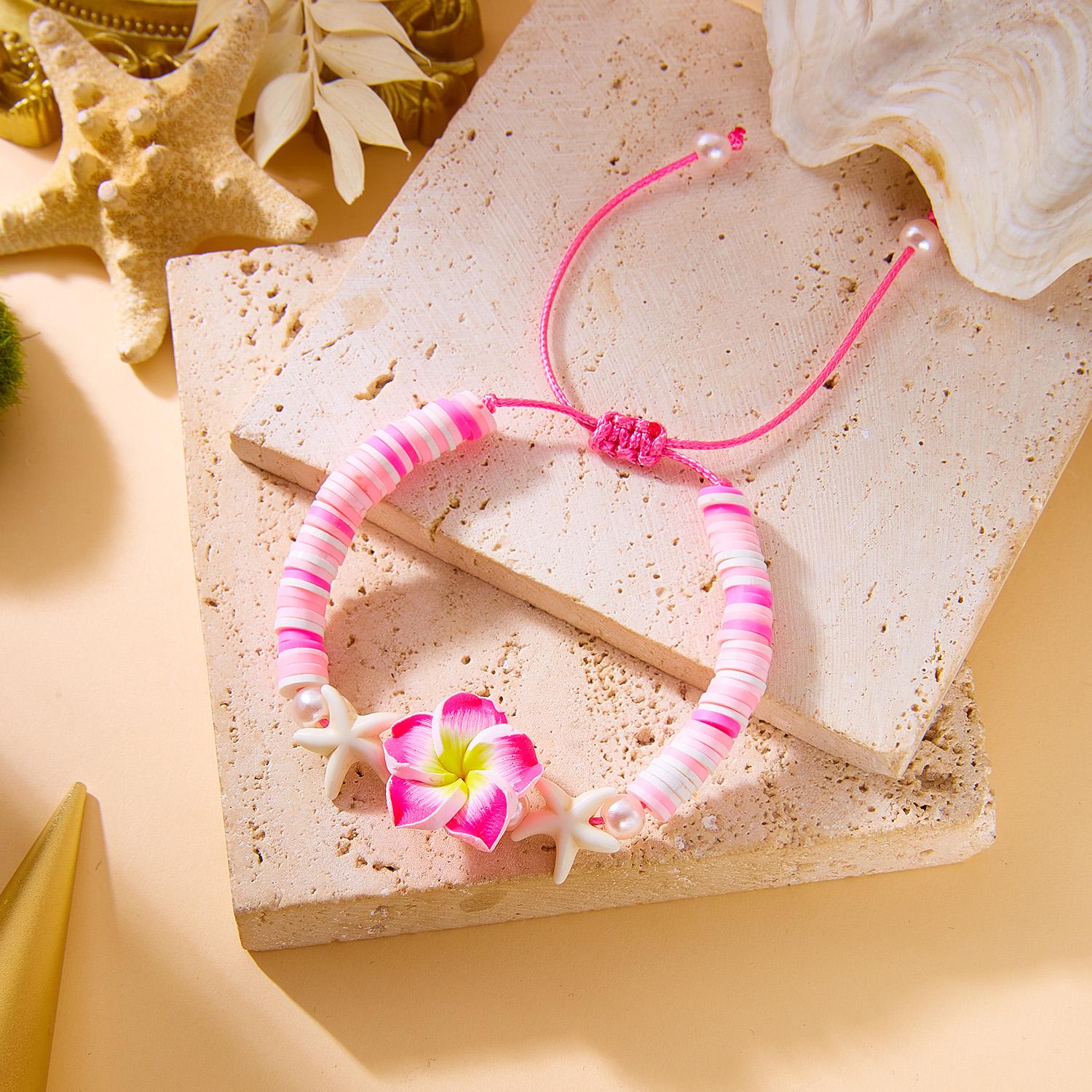 

Polymer Clay Flower Starfish Drawstring Bracelet Handmade Braided Accessory Bohemian Beach Vacation Style Holiday Gift