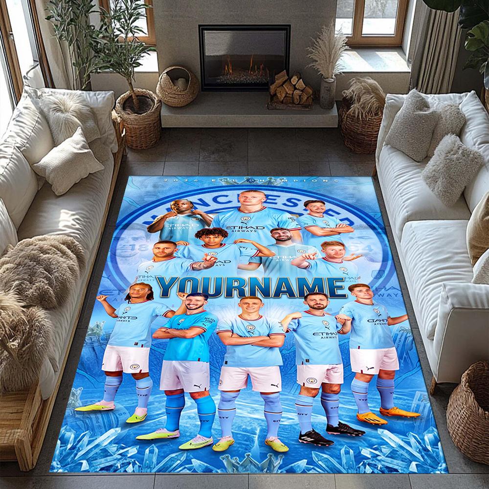 Manchester City Personalized Text Area Rug Perfect for Balcony Playrooms Study Room Kitchen Antislip Carpet Decorate Offices Gift for Festivals