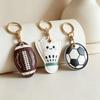 Football Pendant Leather Access Card Holder Keychain - Creative Small Gift and Backpack Accessory