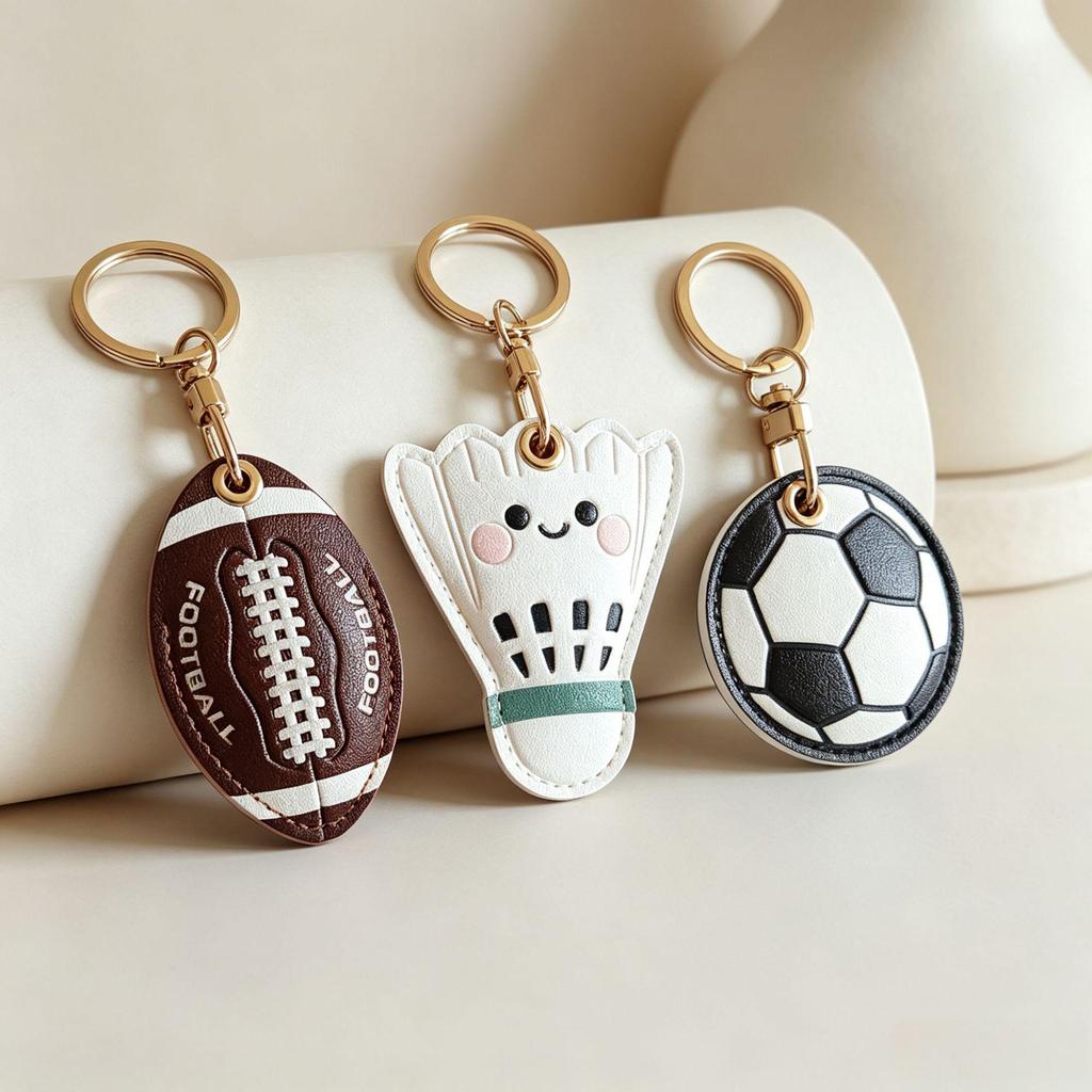 Football Pendant Leather Access Card Holder Keychain - Creative Small Gift and Backpack Accessory