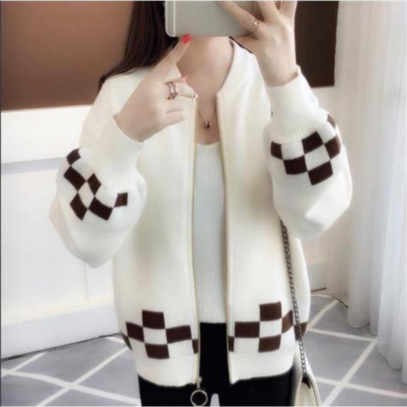 

Осенне-зимний женский кардиган крупной вязки с круглым вырезом и молнией снаружи, свободный и модный свитер-куртка 2XL