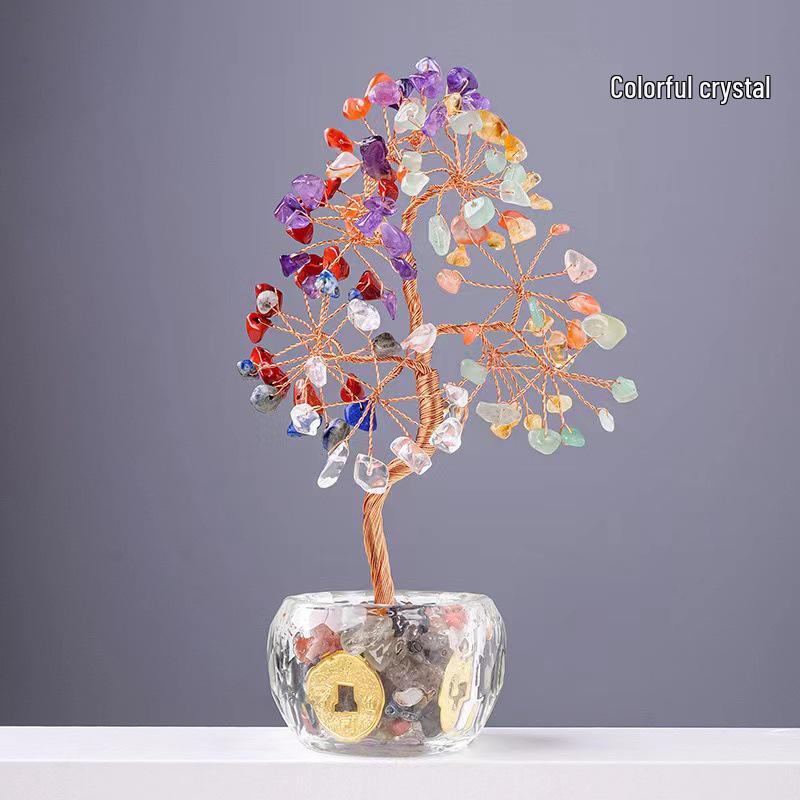Natural Crystal Money Tree for Wealth & Prosperity - Decorative Ornament for Home, Office, or Desk