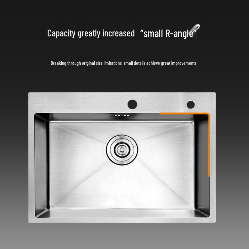 Large Countertop Vegetable Washing Sink - Brushed Handmade Thickened 304 Stainless Steel Single Bowl Undermount Basin