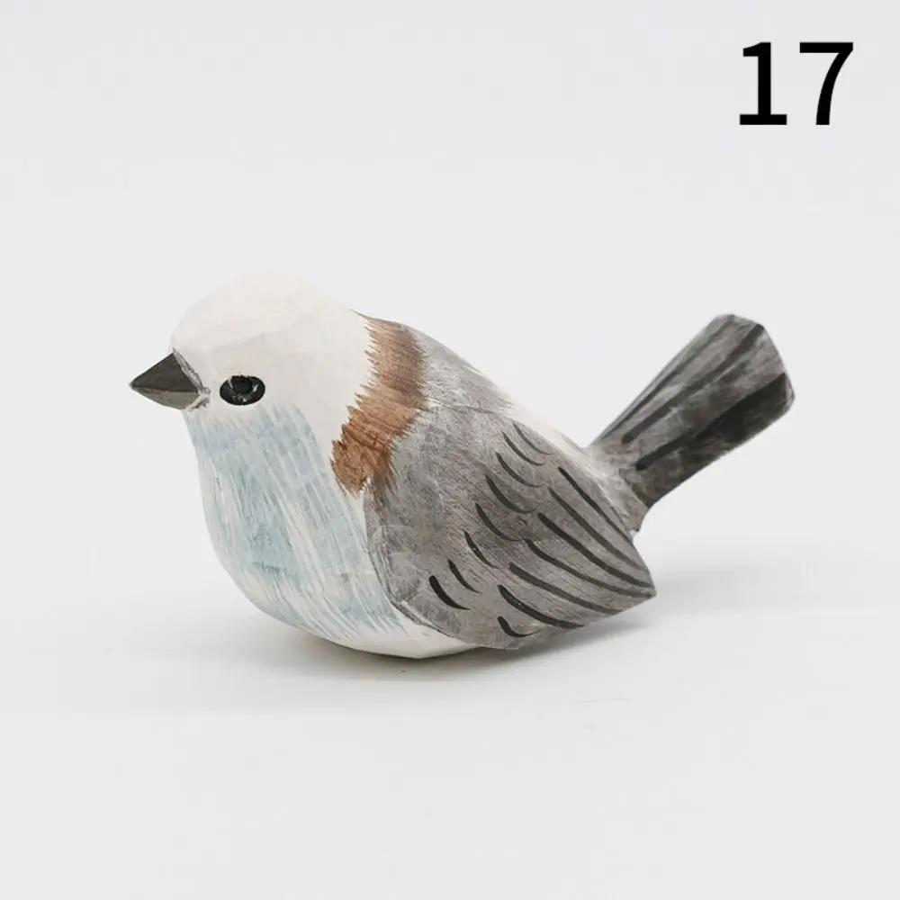 Multi-style Cute Wood Carving Bird Handmade Carving Small Bird Ornament Painting Nordic-style Wooden Bird Figurine Home Decor