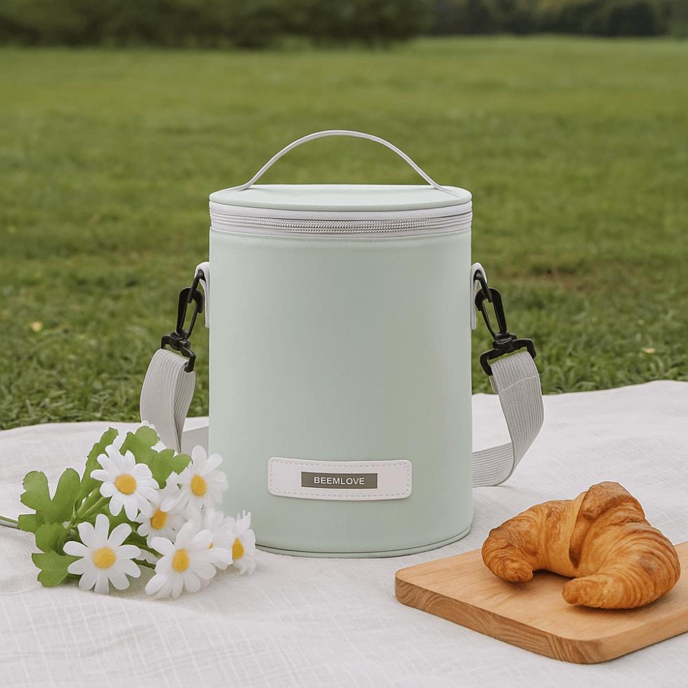 Waterproof Cylinder Lunch Bag with Thickened Aluminum Foil Office Lunch Tote Picnic Bag Travel