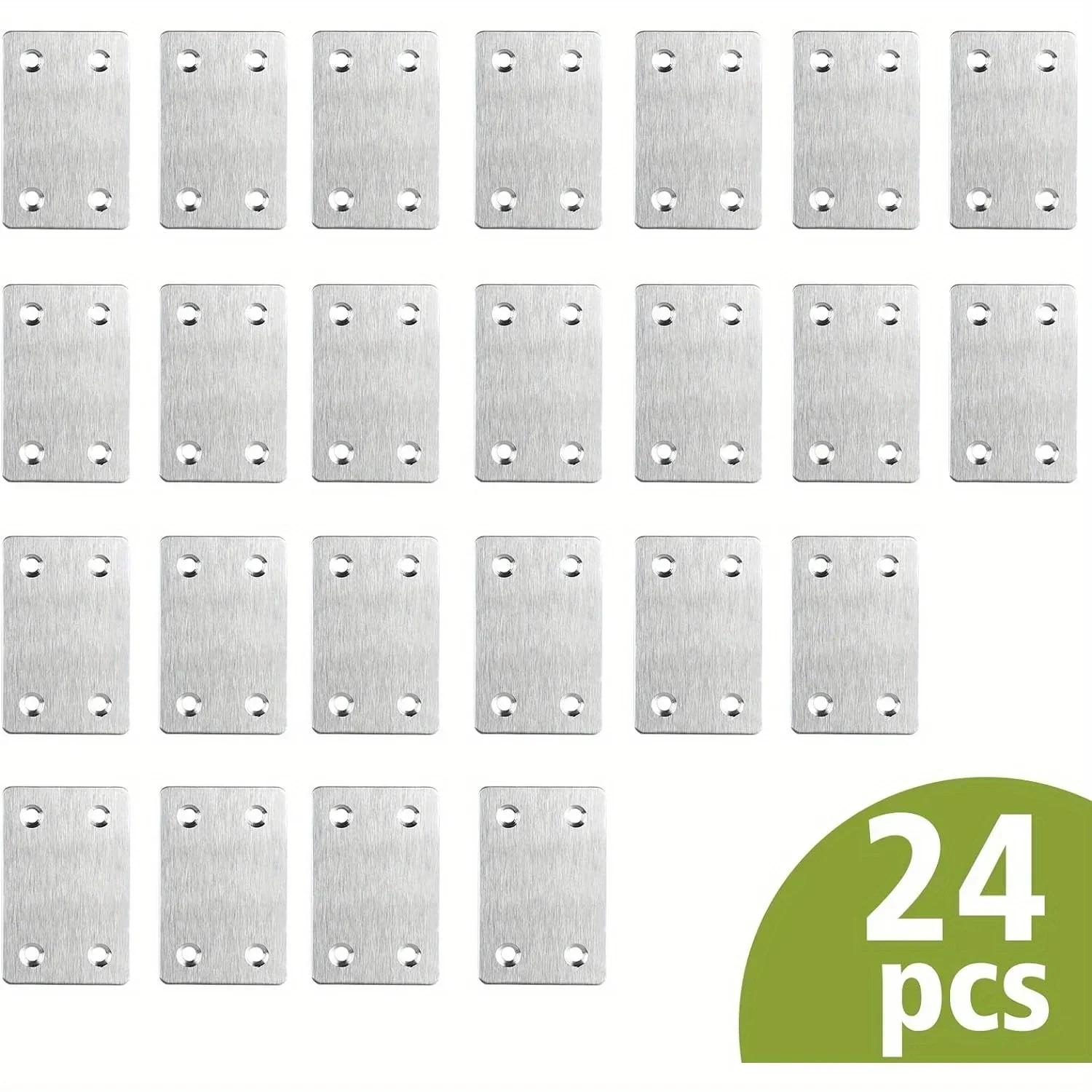 

24 flat straight support brackets, silver flat repair plate stainless steel fixed angle brackets, used for wooden furniture