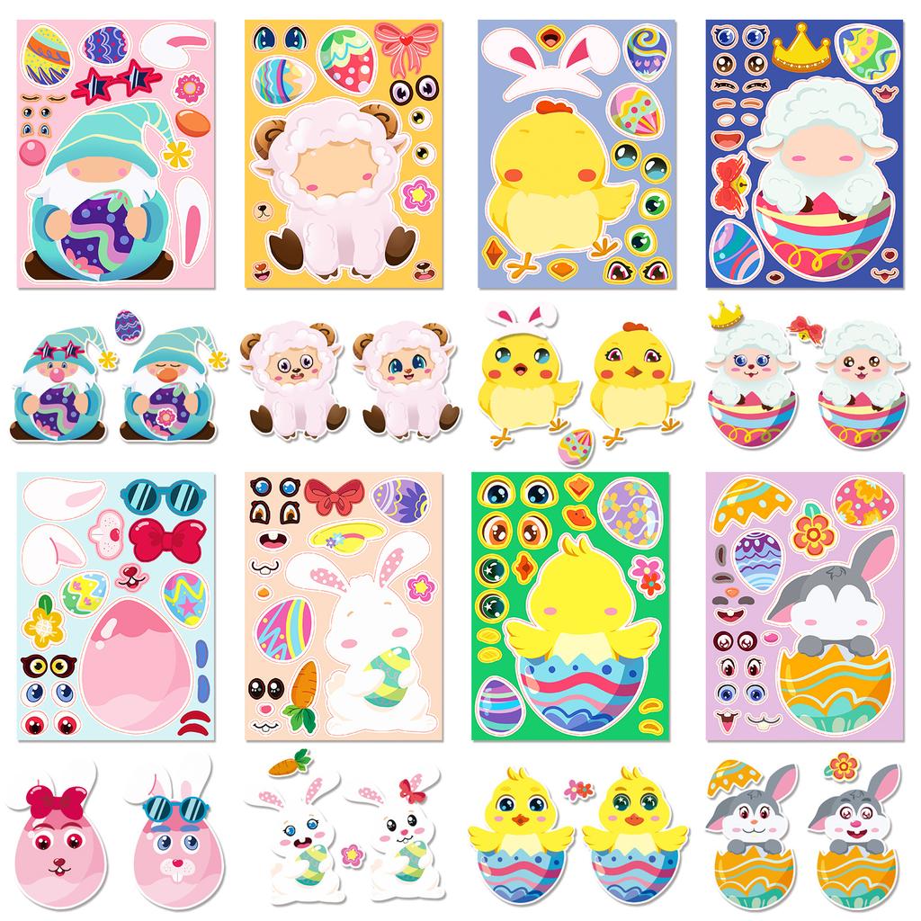 8 Easter Egg Face Change Set Stickers Cartoon Cute Children's Baby Puzzle Diy Early Education Puzzle Stickers