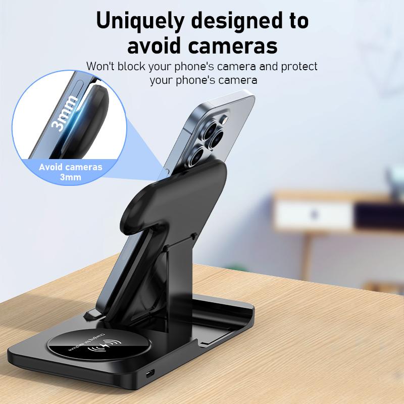 Schreibtisch Schnelles Kabelloses Ladegerät Ständer Pad Faltbar Schnelles Ladestation Dock für iPhone 16 15 14 13 12 Pro Max Apple Watch Airpods