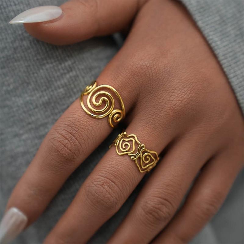 Elegant Swirl Designs 18K Gold Plated Stainless Steel Ring Jewelry For Women Accessory Finger Accessories