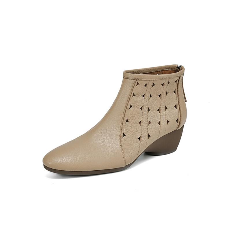 Mode Neue Herbst Echtes Leder Damenstiefel Lässige Kurze Stiefel für Damen Mode Ausgeschnittene Stiefel Klobige Absätze Keile Damenschuhe