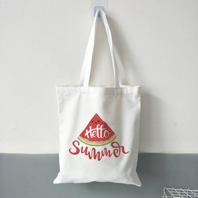 

Новая женская повседневная парусиновая сумка для покупок Hello Summer с арбузным принтом, эко-тоут, дорожная сумка, женская сумка многоразового использования, большой вместительности 24*26cm