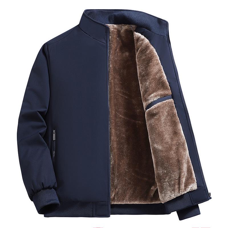 Men's Warm Velvet Jacket, Stand Collar, Versatile for All Ages, Casual Fit for Autumn & Winter