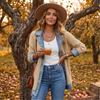 Jachetă tricotată patchwork din denim pentru femei, cu guler rever, pentru ținute casual