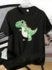 Unisexs Tee Lovely Green Spotted Cartoon Dinosaur Print Cotton Short Sleeve Male Casual Streetwear Outdoor Daily Basic Fashion Top