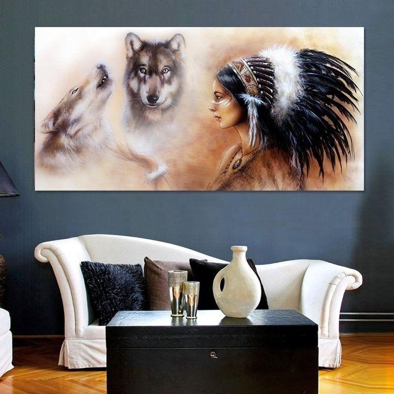 Stunning Wallpaper Murals Indian Girl Wolf Design For Home Interiors