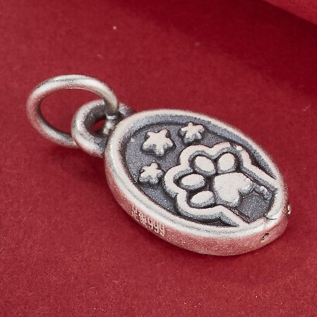 S999 Sterling Silver 'Fa' Cat Paw Pendant for DIY Beading, Bracelet, and Necklace Accessories.