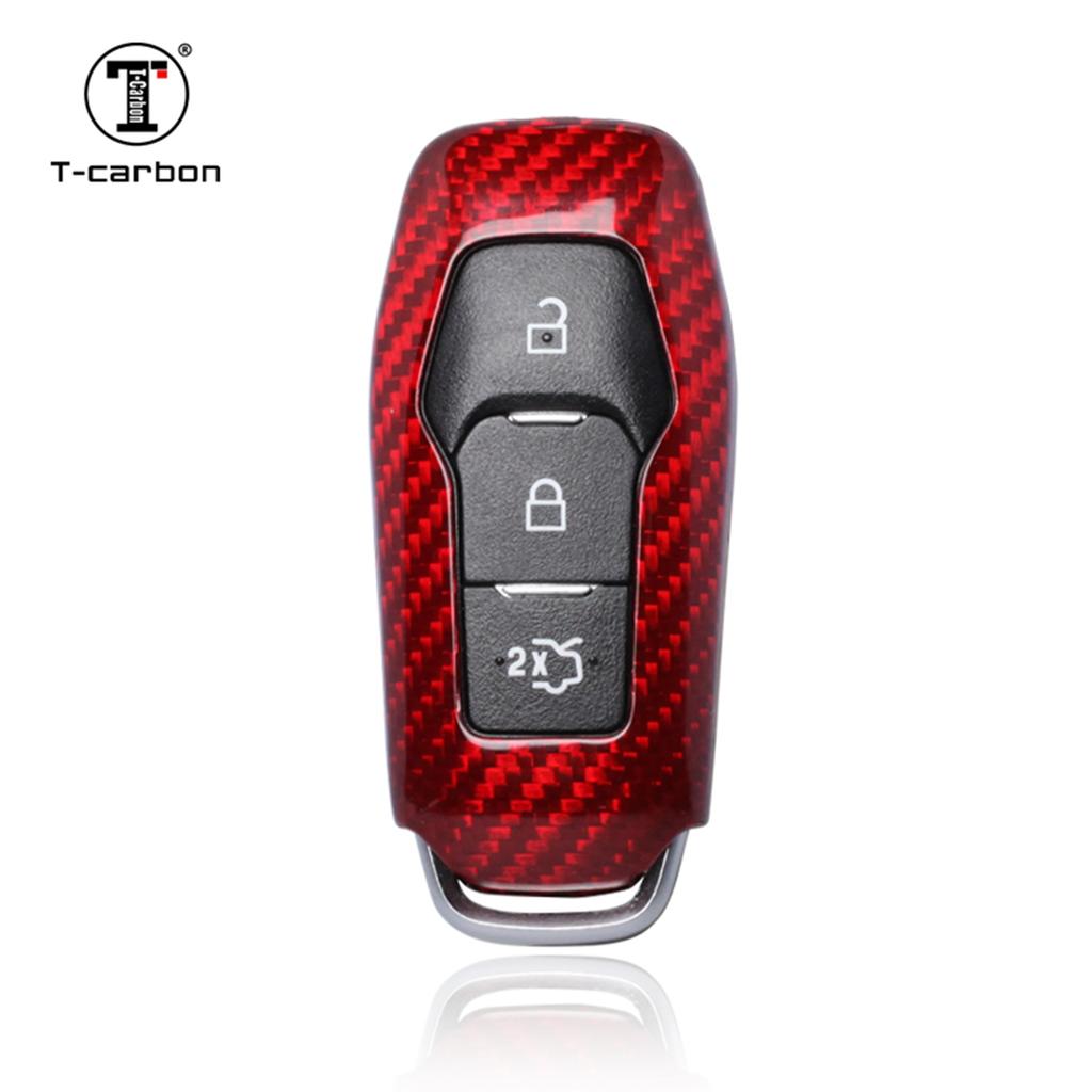 T-Carbon Glass Fiber Car Key Case Cover Fit For Ford 3 Button Key Fob Shell Interior Accessories
