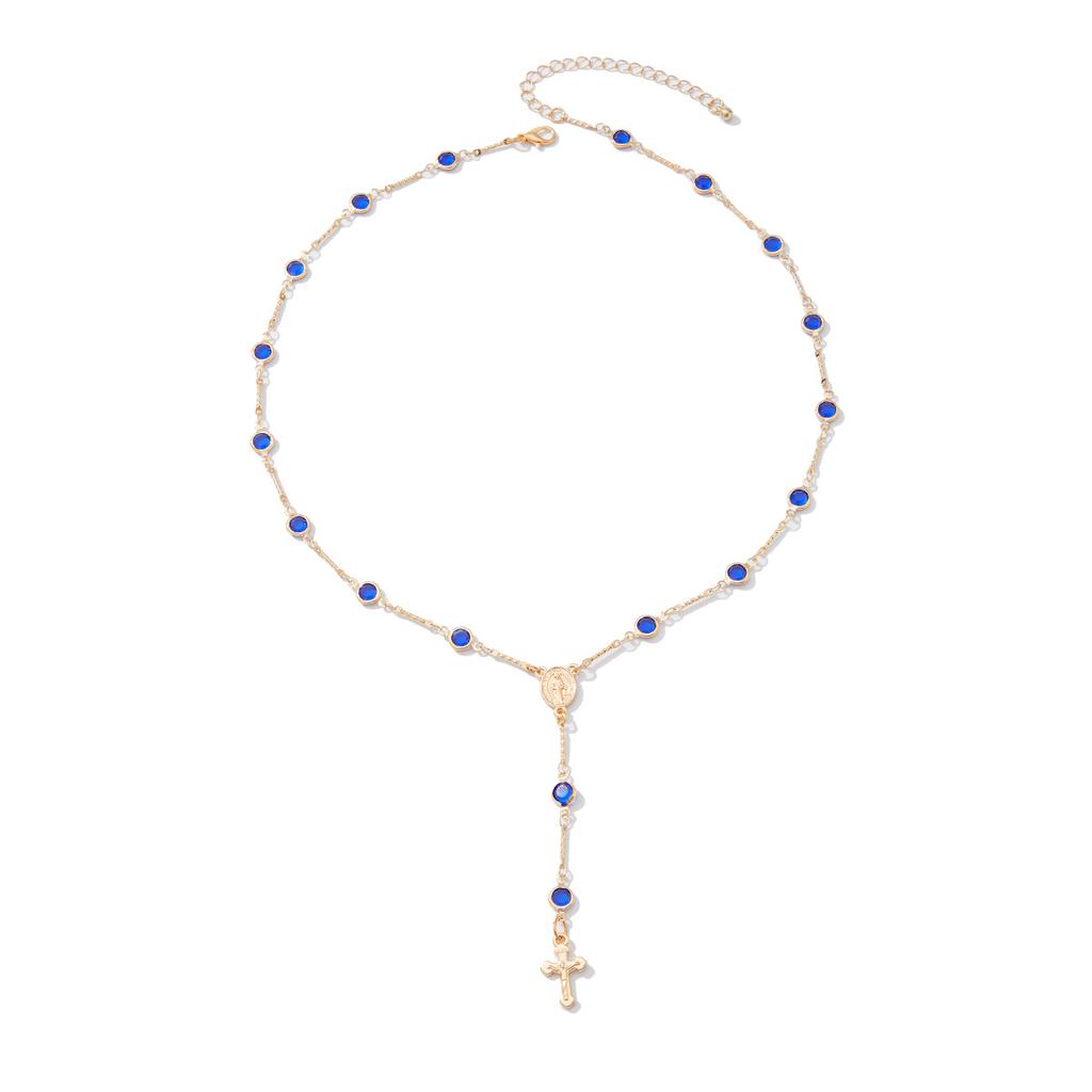 Hip-Hop Colored Crystal Stacked With Y-Shaped Necklace, Cold Wind Metal Cross Chain Necklace.