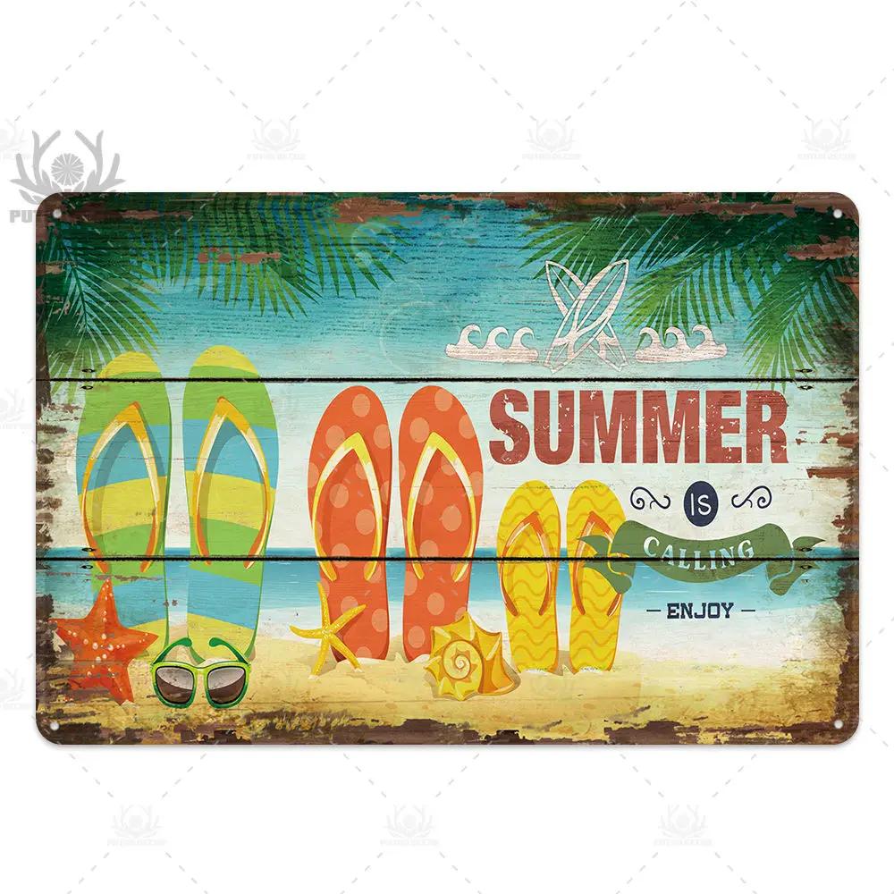 Beach Tin Sign Plaque Metal Vintage Summer Metal Wall Sign Beach Decor for Beach Bar Beach House Seaside Decorative Plate