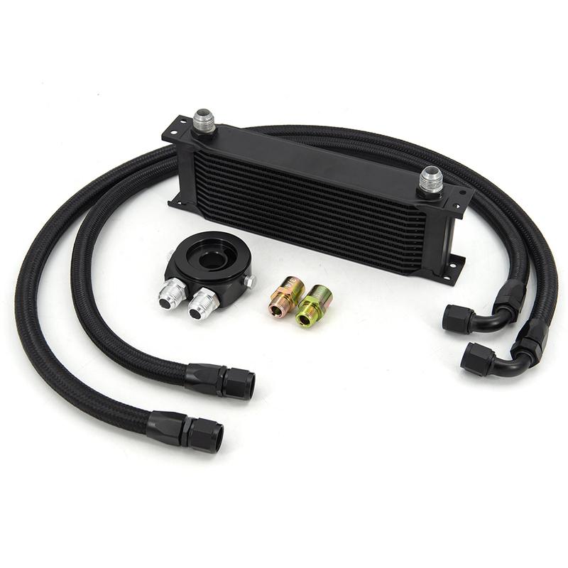 13 Rows Oil Cooler Kit AN10 Transmission Oil Cooler Kit Oil Filter Adapter With Nylon Stainless Steel Braided Hose