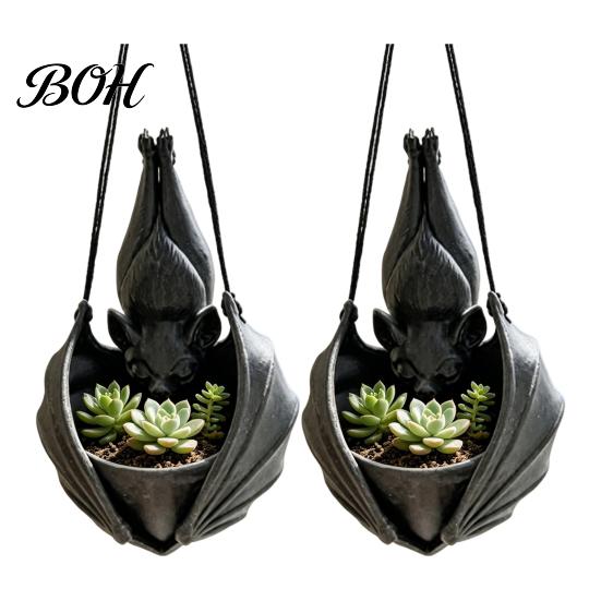Support de Plante Paysager Distinctif Pot Suspendu en Forme de Chauve-souris, Pot Gothique pour Intérieur Extérieur Jardin Ambiance Mystérieuse Décoration Murale d'Exposition, Unique