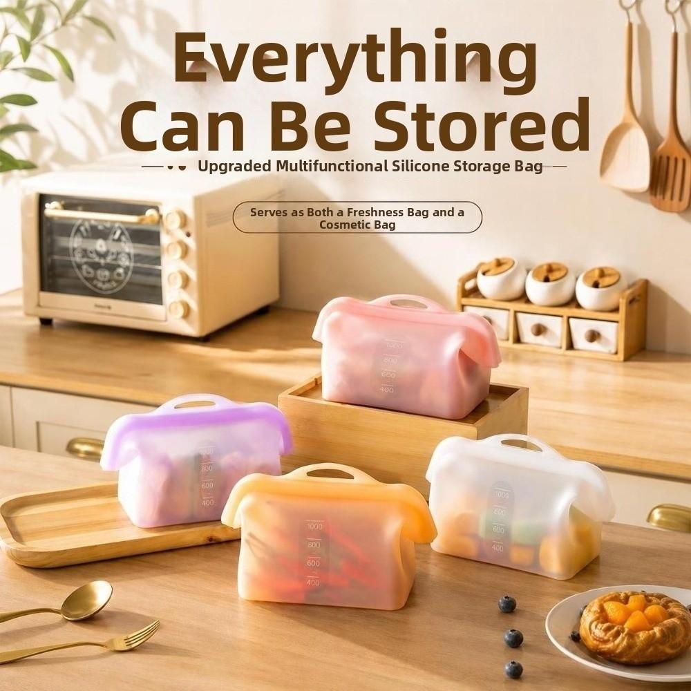 With Handle 1000ML Silicone Fresh-keeping Bag Odor-Proof Sealed Bag Home Kitchen