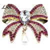 Clothing Decoration Pin Retro Rhinestone Bow Brooch, Bowknot with Waterdrop Faux Pearl, Alloy Lapel Women Jewelry Accessories for Wedding Party Daily