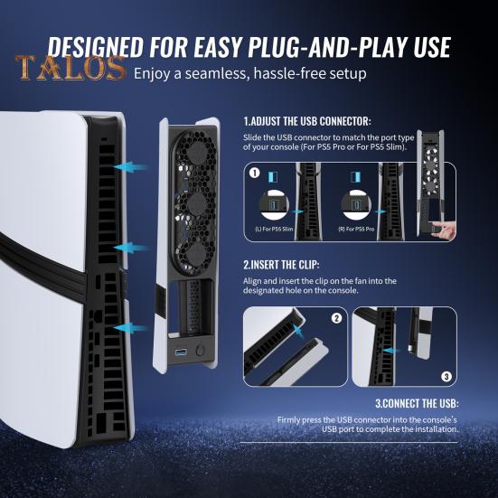 Game Console Cooling Fan with RGB Lighting Low Noise Adjustable USB External Fan Cooler for PS5 Pro/for PS5 Slim