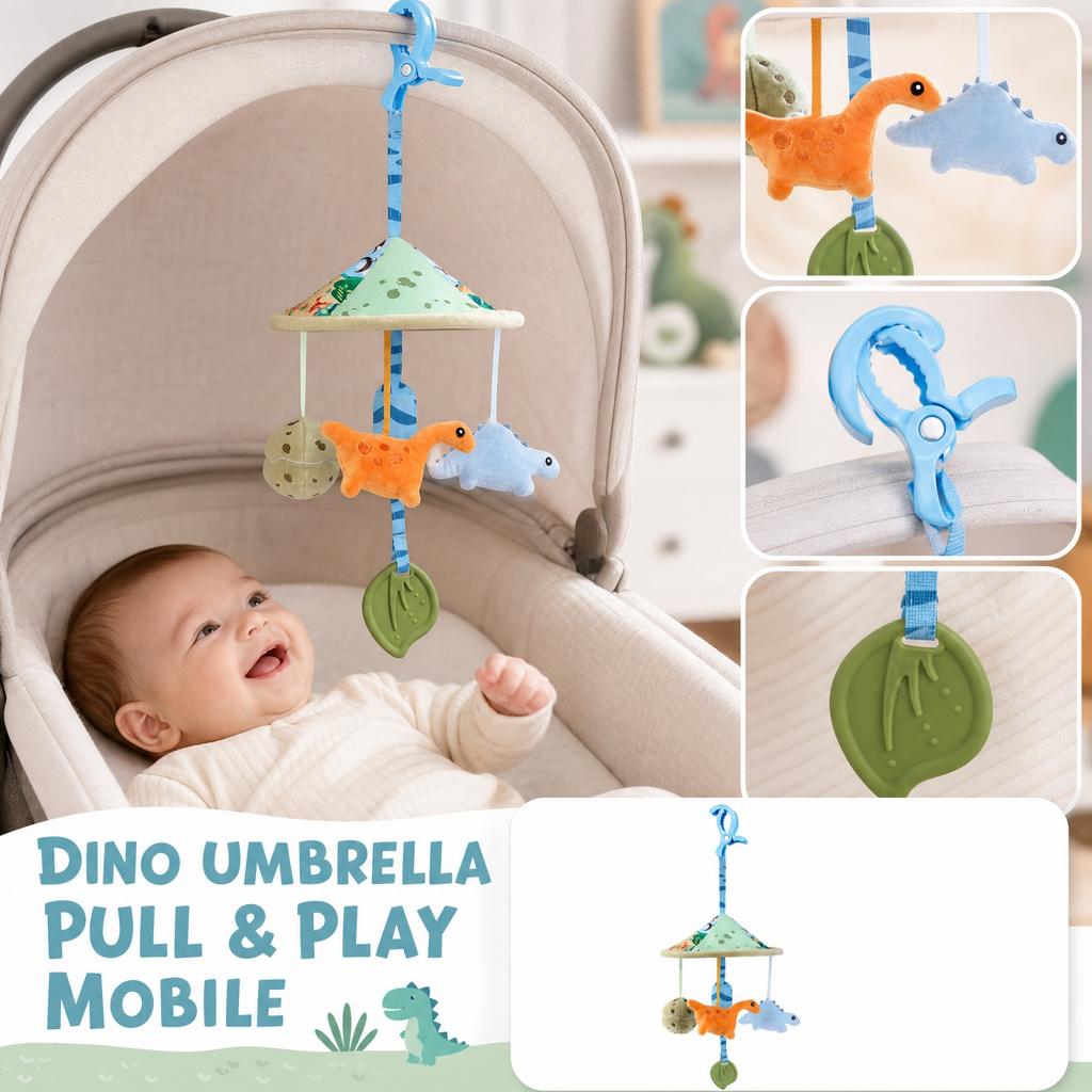 Baby Stroller Hanging Toy with Rattle and Pull String for Infant Car