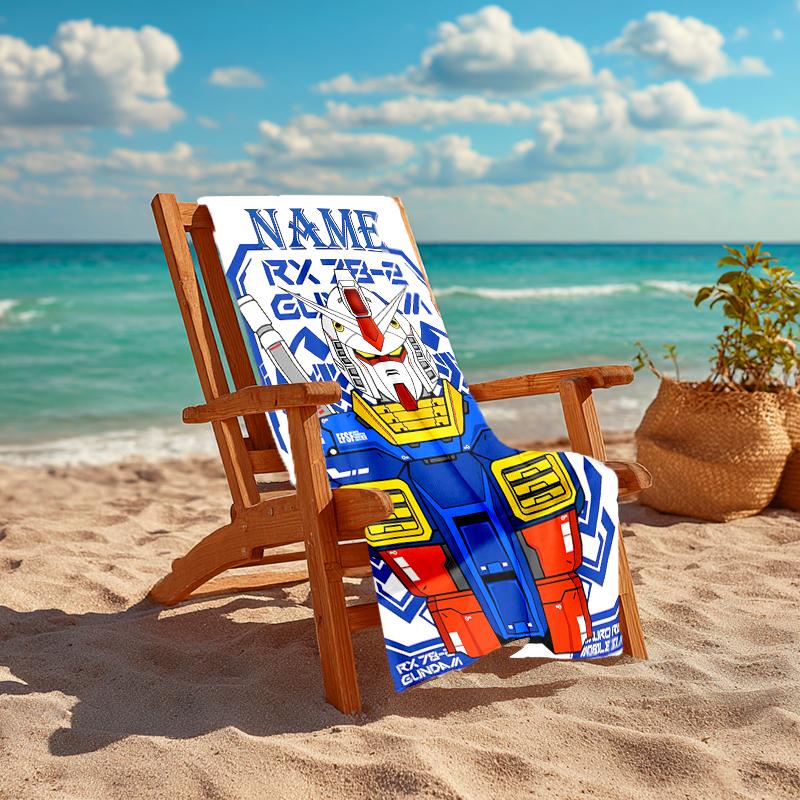 Personalized customized proof beach towel with Mobile Suit Gundam pattern - soft, absorbent,quick-drying,perfect swimming,camping&bathing