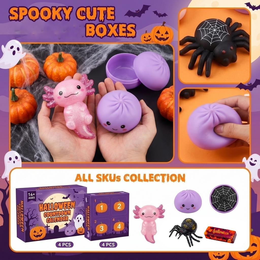 4pc Halloween Soft Plush Toy Blind Box Set with Spooky and Playful Designs Suitable for Party Gifts and Seasonal Decorations