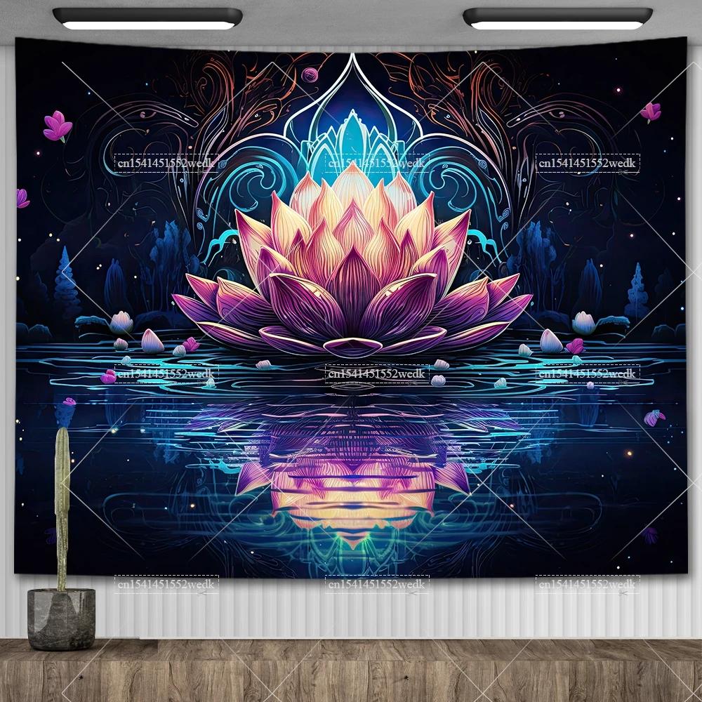 Tapeçaria Pendurada na Parede Flor de Lótus Boho Paisagem Colorida Tapeçarias Florais Decoração de Quarto Estética Tapetes de Yoga Panos de Altar