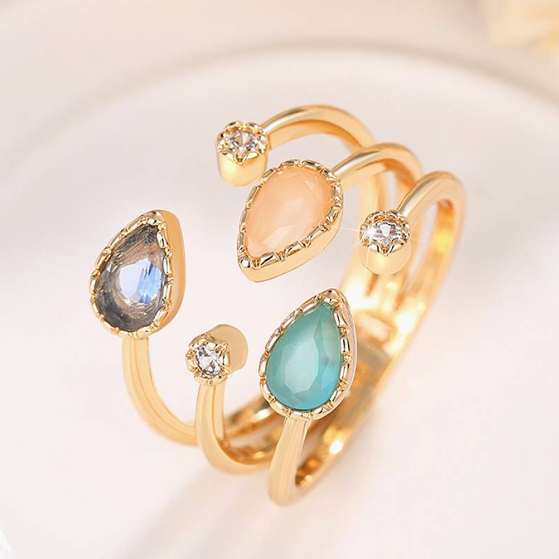 

Huitan Women Gold Color Opening Ring Inlaid Multiple Colors Pear Bright CZ Luxury Wedding Party Lady Accessories Zircon Gift resizable