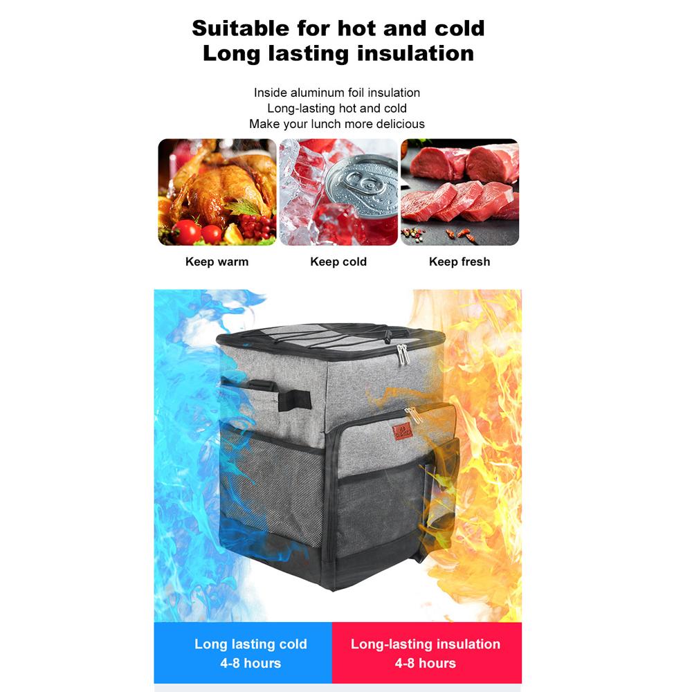 

Portable Cooler Bag Camping Thermal Insulation Storage Organizer Waterproof & Leakproof Keep Hot & Cold 35L Large серый