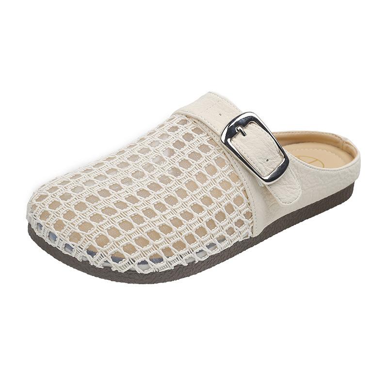 Baotou Half-slipper Women's Summer Shoes Flat-bottomed Fashionable Mesh Perforated One-foot Flip-flops