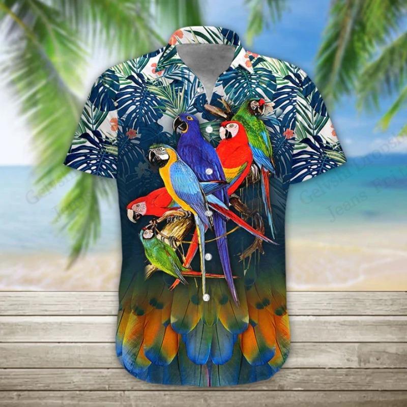 Camisa Hawaiana de Verano para Hombre Moda Loro Mar 3D Estampado Camisa Manga Corta Casual Camisas de Playa Blusa de Vacaciones Aloha