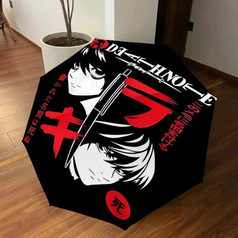 1PC Death Note Automatic Open/Close Umbrella with Windproof, 8-Rib Sturdy Canopy, Durable Ribs, Fashionable Design, Outdoor Accessory, Fun Prin, Holid
