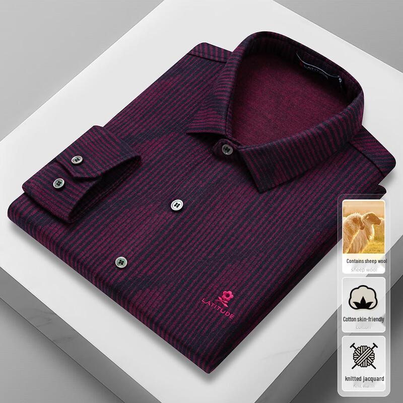 MONTAGUT Men's Luxury Striped Wool Blend Long-Sleeve Shirt