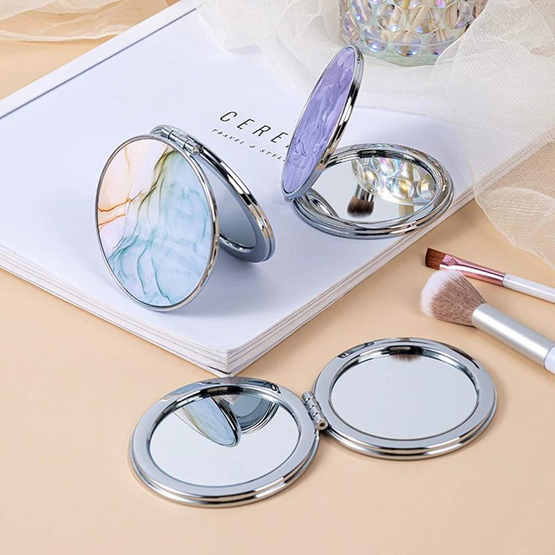 Stripe Pattern Vintage Handheld Mini Compact Makeup Mirror Portable Green Purple Blue For Women Bag Beauty Accessories