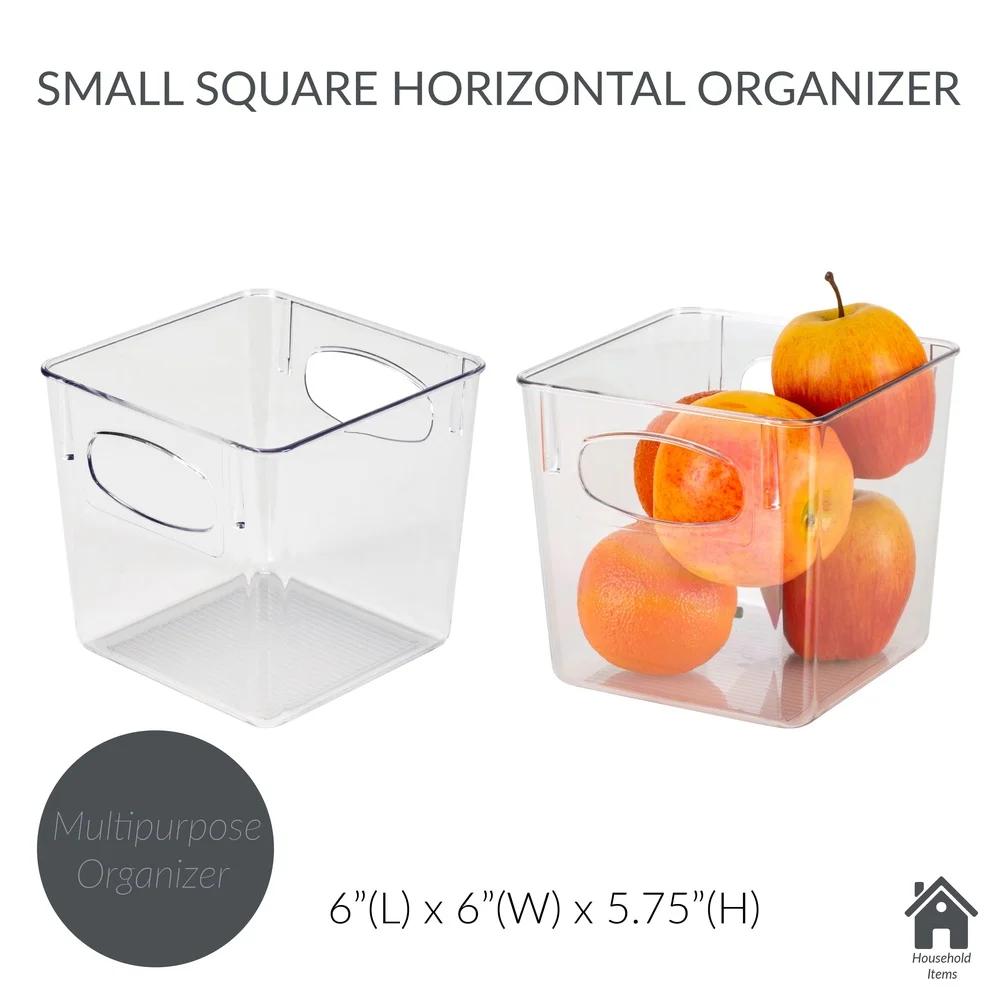 Square Clear Plastic Storage Organizer Basket Home Office Bathroom Jewelry and Cosmetic Accessories with Easy Grip Handle