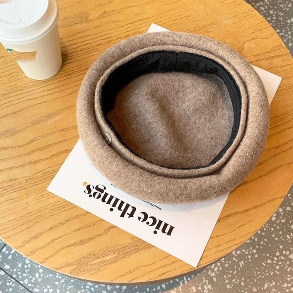 British Style Wool Beret Pure Color Retro Painter Hat Casual Octagonal Hat  Winter
