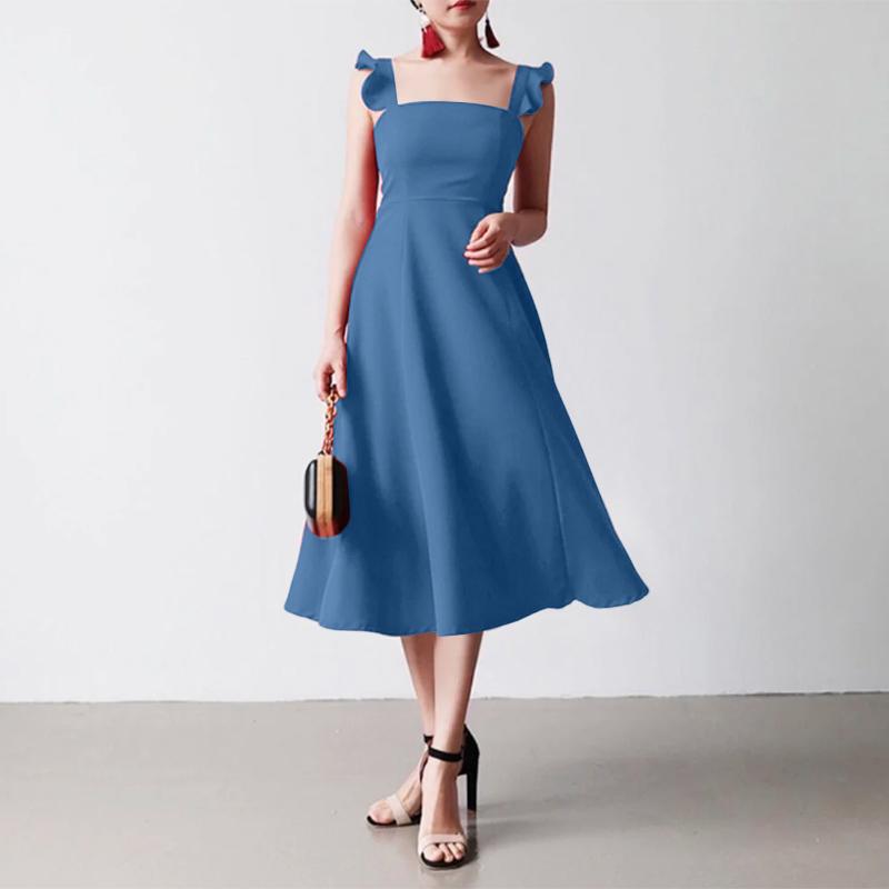 ZANZEA Women Square Collar Summer Casual Sleeveless Dress Holiday