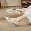 Red wedding shoes Xiuhe wedding dress two wear one word with pointed high heels women's stiletto 2025 new medium heel women's shoes